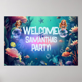 Cute Sjöjungfru Kid Födelsedagsfest inbjudan Poster