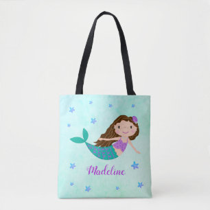 Cute Sjöjungfru Lila Glitter Aqua Tygkasse