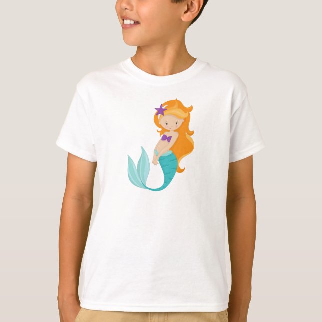 Cute Sjöjungfru, Little Sjöjungfru, Orange Hair, S T Shirt (Framsida)