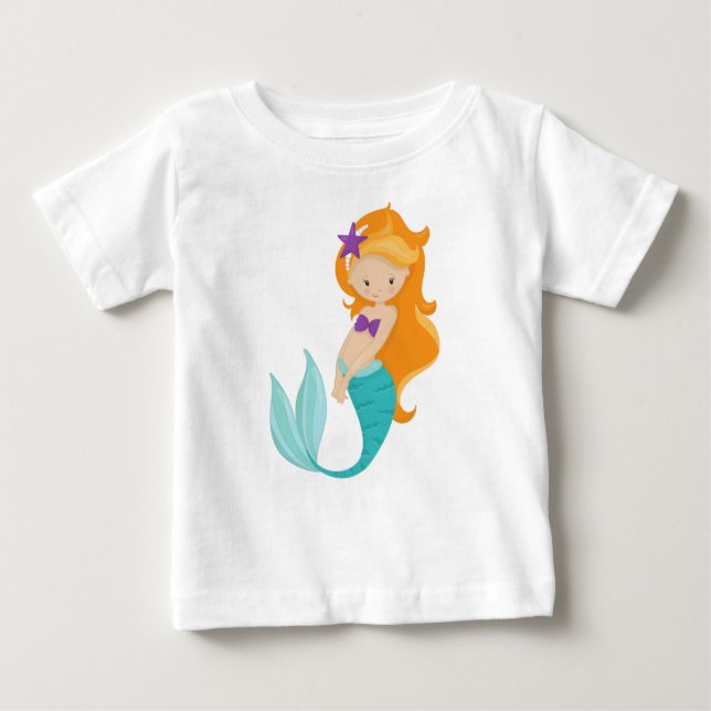 Cute Sjöjungfru, Little Sjöjungfru, Orange Hair, S T Shirt (Framsida)
