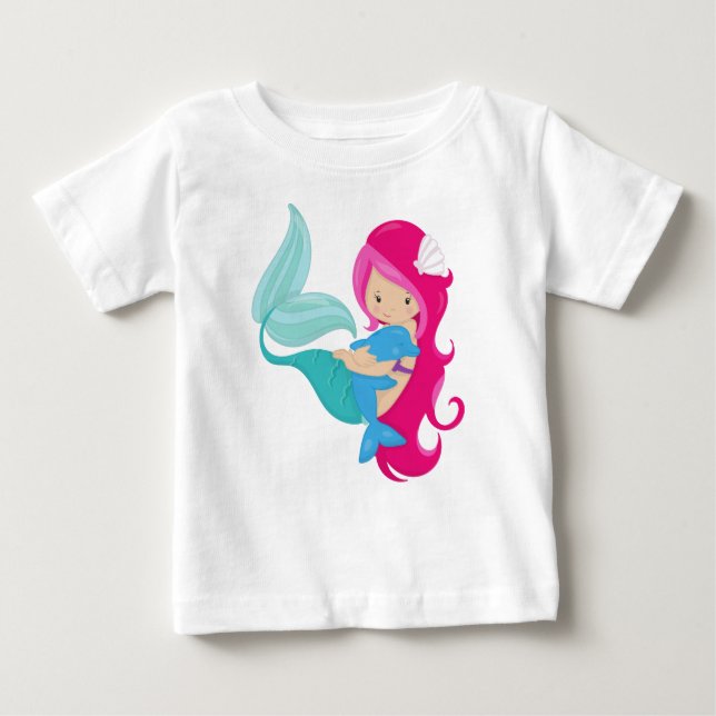Cute Sjöjungfru, Little Sjöjungfru, Rosa Hair, Dol T Shirt (Framsida)