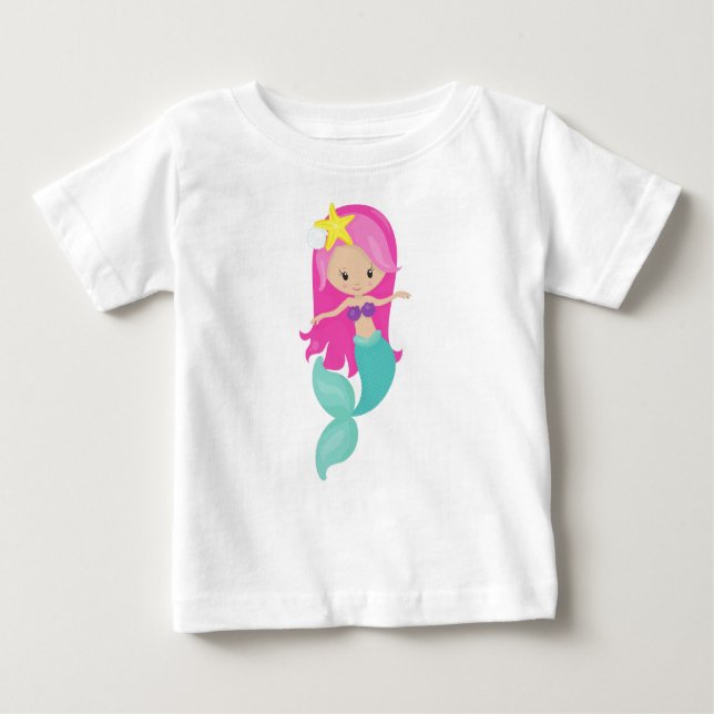Cute Sjöjungfru, Little Sjöjungfru, Rosa Hair, Sta T Shirt (Framsida)