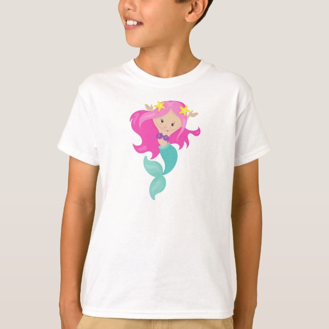 Cute Sjöjungfru, Little Sjöjungfru, Starfish, Rosa T Shirt (Framsida)