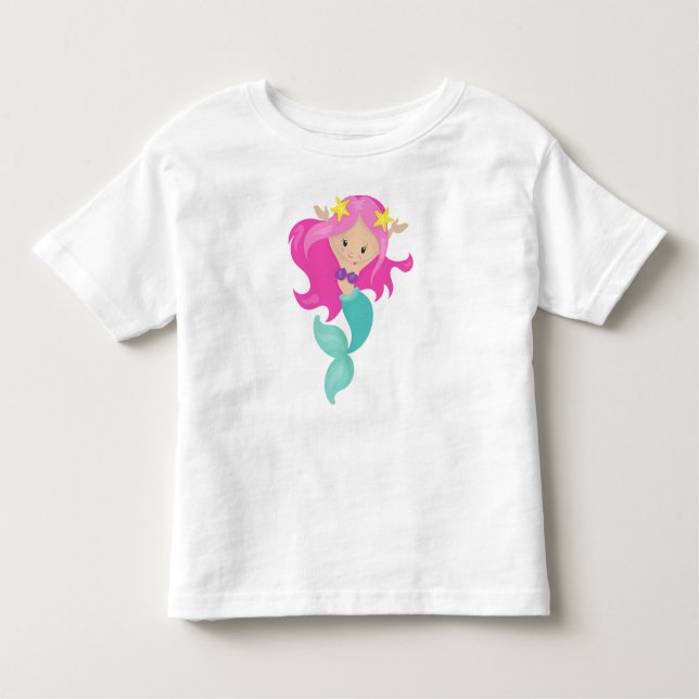 Cute Sjöjungfru, Little Sjöjungfru, Starfish, Rosa T Shirt (Framsida)