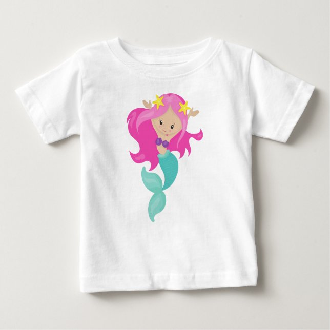 Cute Sjöjungfru, Little Sjöjungfru, Starfish, Rosa T Shirt (Framsida)