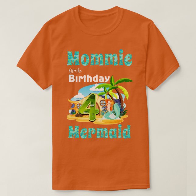 Cute Sjöjungfru Mommie 4e födelsedagen T Shirt (Design framsida)