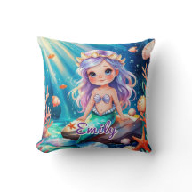 Cute Sjöjungfru Ocean Pillow - redigerbart Namn