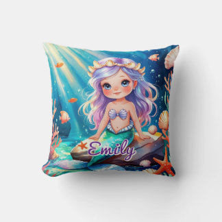 Cute Sjöjungfru Ocean Pillow - redigerbart Namn Kudde