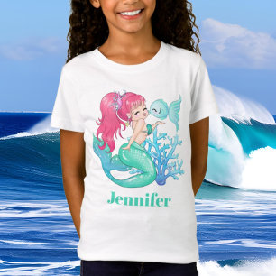Cute sjöjungfru och fisk tillför namn t-shirt