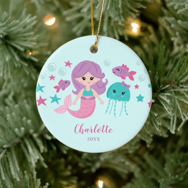Cute Sjöjungfru Personlig Girl Julgransprydnad Keramik (Träd)
