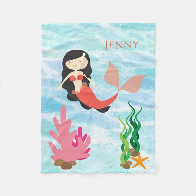 Cute Sjöjungfru Personlig Ull Baby Blanket Fleecefilt (Framsidan)