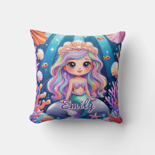 Cute Sjöjungfru Pillow - redigerbart Namn Kudde