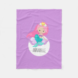 Cute Sjöjungfru Princess Girl Girl Sea Snäcka Lila Fleecefilt