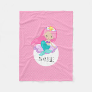 Cute Sjöjungfru Princess Girl Girl Sea Snäcka Rosa Fleecefilt