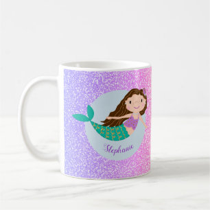 Cute Sjöjungfru Rainbow Glitter Personlig Kaffemugg