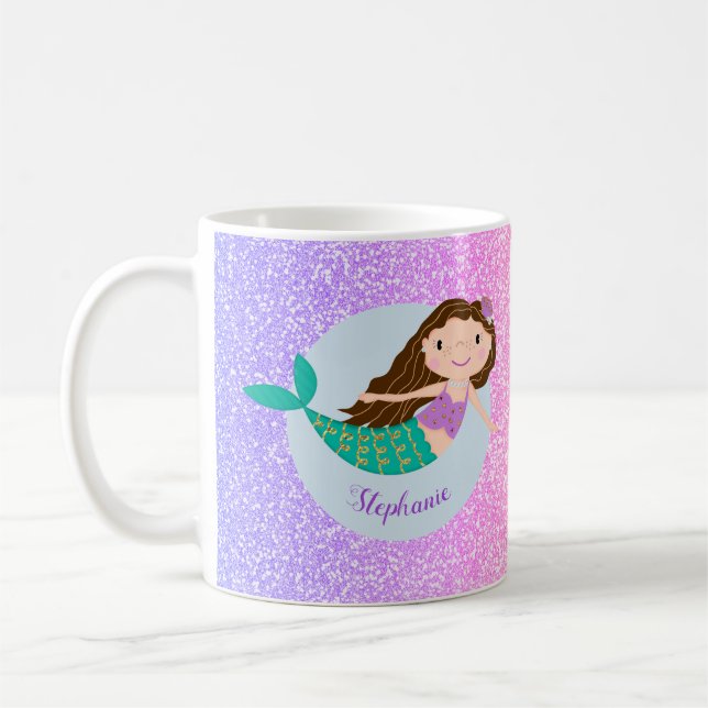 Cute Sjöjungfru Rainbow Glitter Personlig Kaffemugg (Vänster)