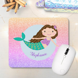 Cute Sjöjungfru Rainbow Glitter Personlig Musmatta