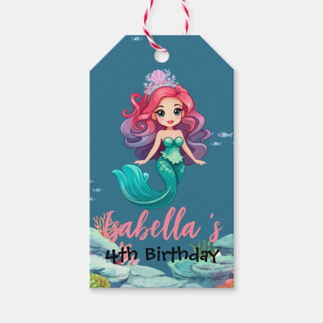 Cute Sjöjungfru Regnbåge färglös krona Födelsedags Presentetikett (Framsidan)