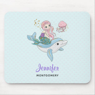 Cute-Sjöjungfru Riding a Dolphin under havet Musmatta