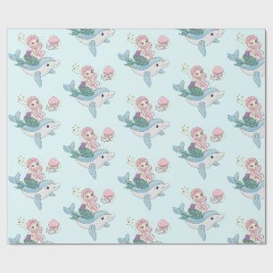 Cute Sjöjungfru Riding a Dolphin under Sea Presentpapper