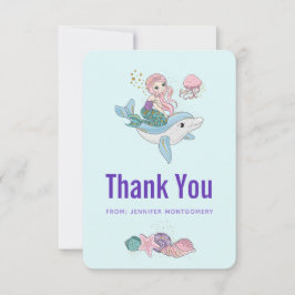 Cute Sjöjungfru Riding a Dolphin under Sea Tack Kort