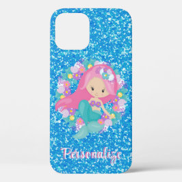 Cute Sjöjungfru Rosa Blue Glitter personalize