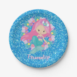 Cute Sjöjungfru Rosa Blue Glitter personalize