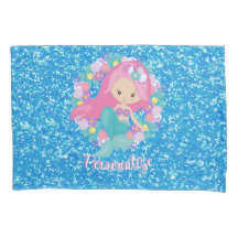 Cute Sjöjungfru Rosa Blue Glitter Personlig