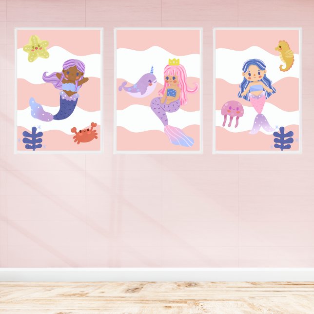Cute Sjöjungfru Rosa Nursery Kids Poster (Skapare uppladdad)