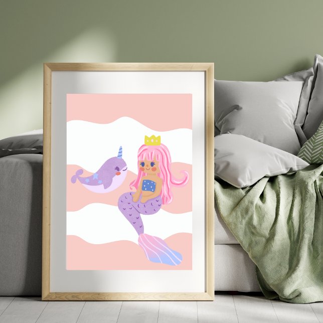 Cute Sjöjungfru Rosa Nursery Kids Poster (Skapare uppladdad)