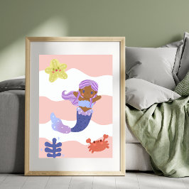 Cute Sjöjungfru Rosa Nursery Kids Poster