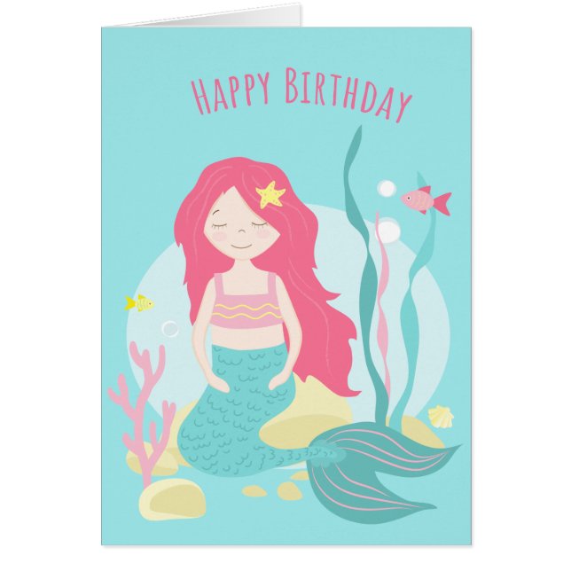 Cute Sjöjungfru Rosa och Mint Birthday för flicka Hälsningskort (Framsidan)