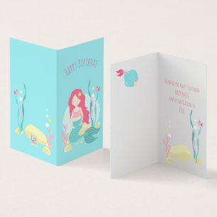 Cute Sjöjungfru Rosa och Mint Birthday för Girl Kort