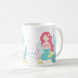 Cute Sjöjungfru Rosa och Mint Mönster Kaffemugg