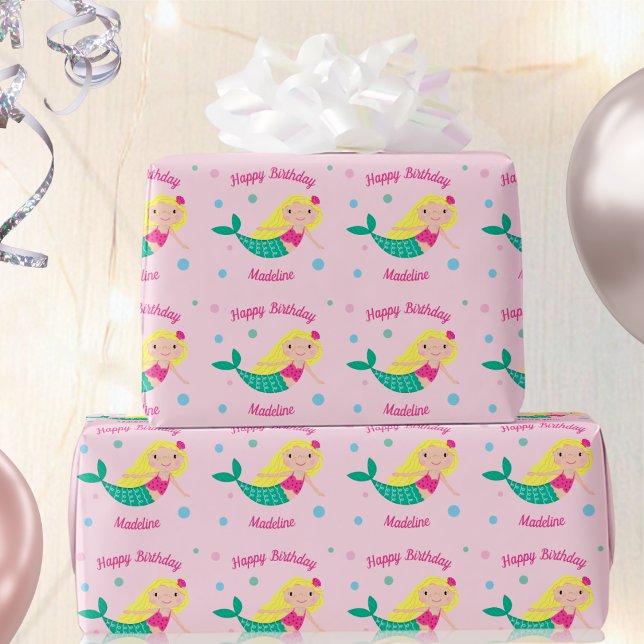 Cute Sjöjungfru Rosa Personlig Birthday Wrapping P Presentpapper (Skapare uppladdad)