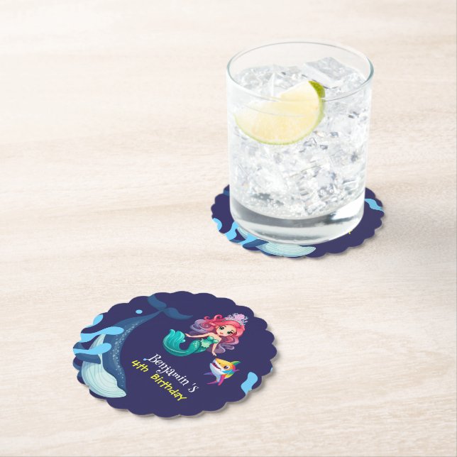 Cute Sjöjungfru shark Vålsnäckans färgfödelsedag Underlägg Papper (Insitu)