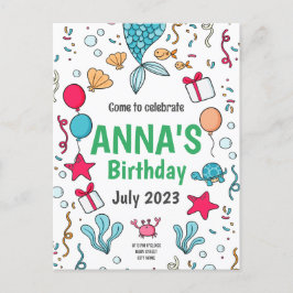 Cute Sjöjungfru Svan, Sjöjungfru Birthday-inbjudan Vykort