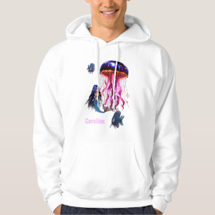 Cute sjöjungfru tittar på vackra maneter hoodie