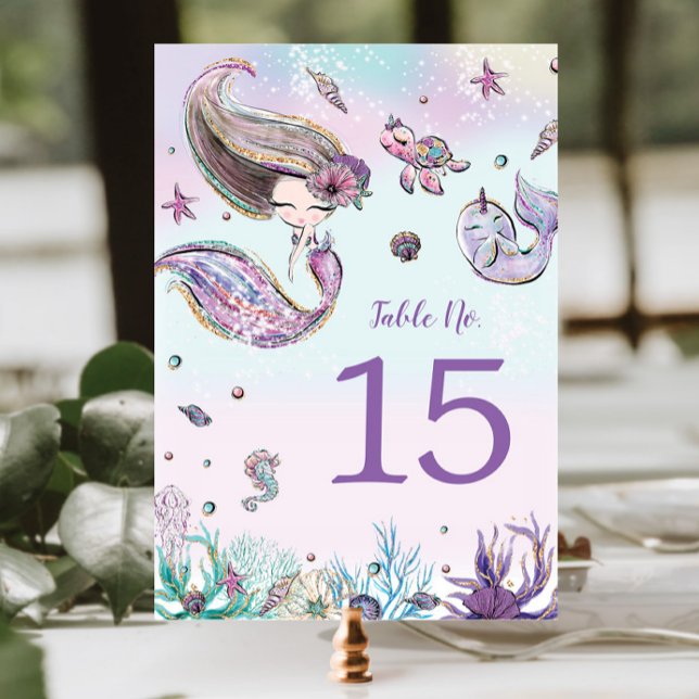 Cute Sjöjungfru under Sea Birthday Baby Shower Bordsnummer (Skapare uppladdad)