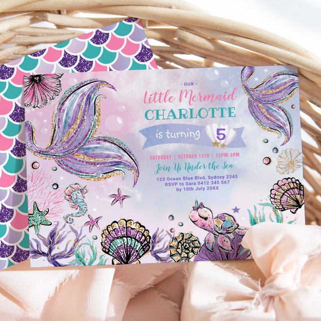 Cute Sjöjungfru under Sea Födelsedagsfest Inbjudningar (Skapare uppladdad)