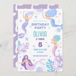 Cute Sjöjungfru under Sea Födelsedagsfest Inbjudningar