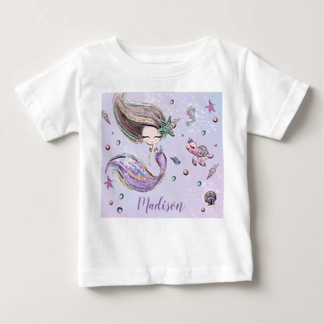 Cute Sjöjungfru under Sea Girl Lila T Shirt (Framsida)