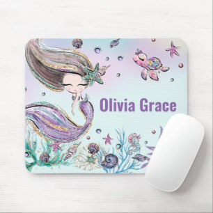 Cute Sjöjungfru under Sea Lila Glitter Musmatta