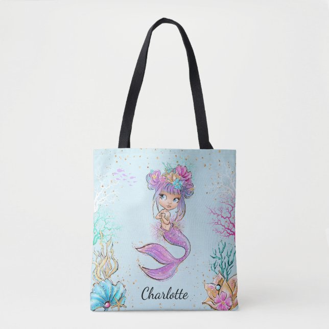 Cute Sjöjungfru under Sea Tote Bag Tygkasse (Framsida)