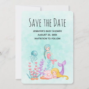 Cute Sjöjungfru under Sea Watercolor Spara Datumet