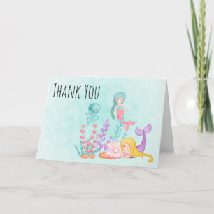 Cute Sjöjungfru under Sea Watercolor Tack Kort