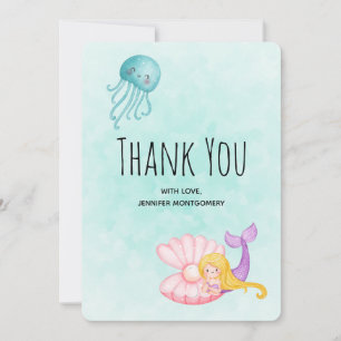Cute Sjöjungfru under Sea Watercolor Tack Kort