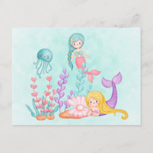 Cute Sjöjungfru under Sea Watercolor Vykort