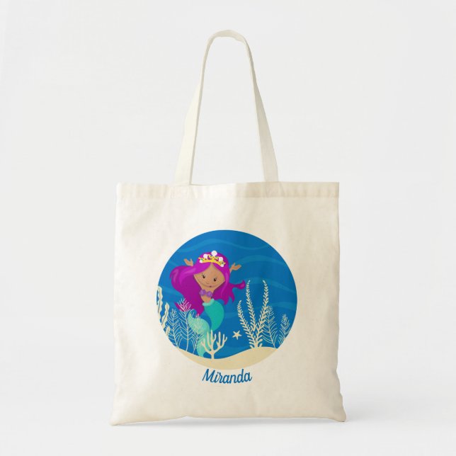 Cute Sjöjungfru Underwater Ocean Girl Monogram Bas Tygkasse (Framsidan)