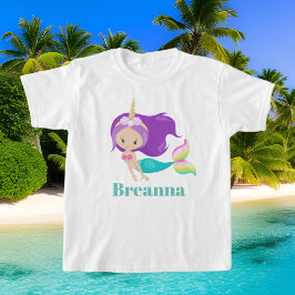 Cute Sjöjungfru Unicorn add namn t-shirt